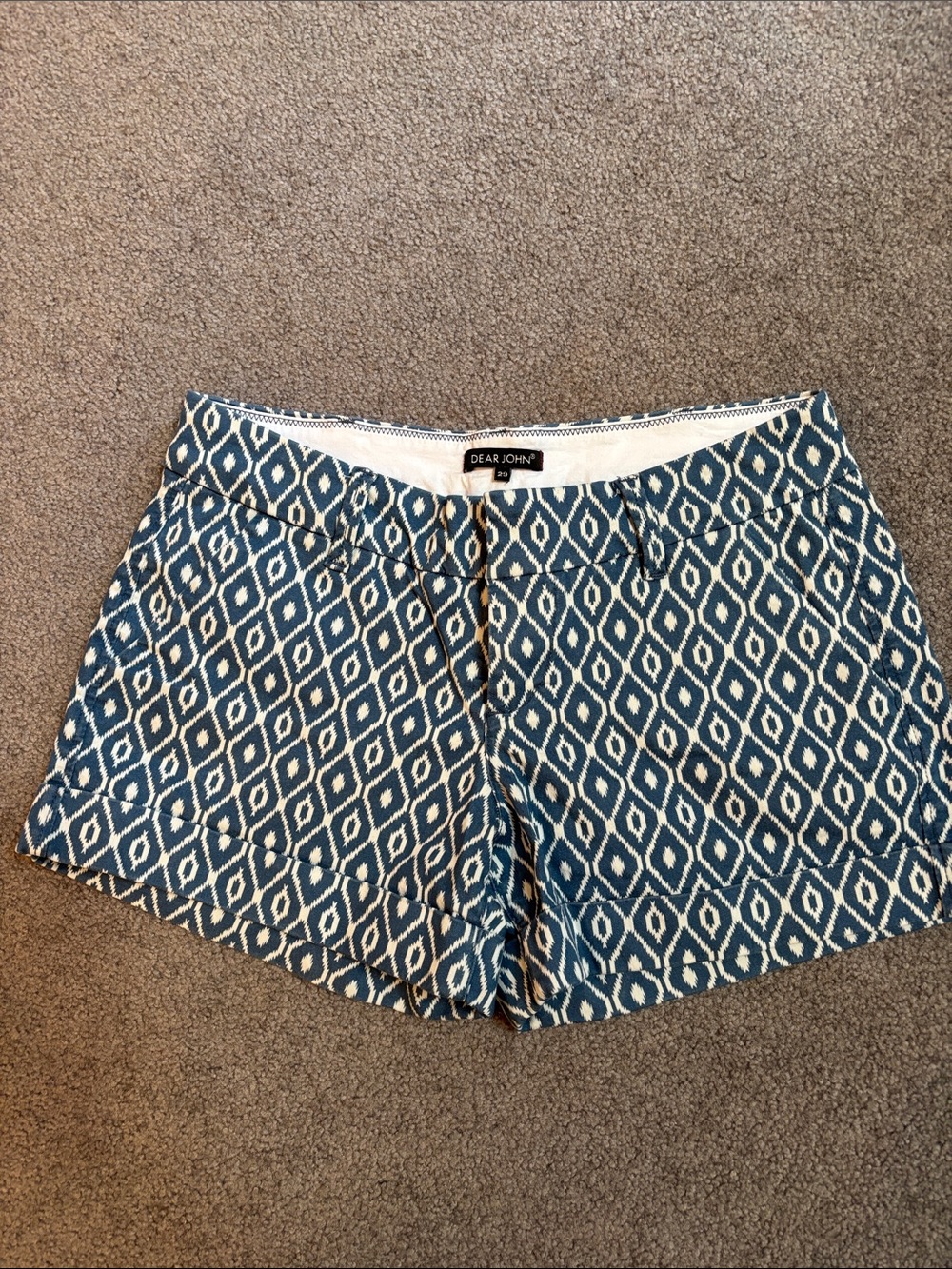 Dear John Teal and White Diamond-Print Shorts